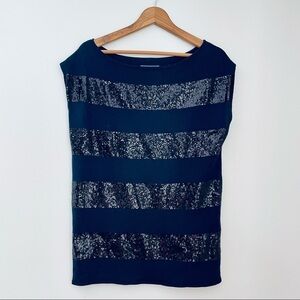 Alice + Olivia Navy Blue Black Sequin Stripe Wool Knit Tunic
